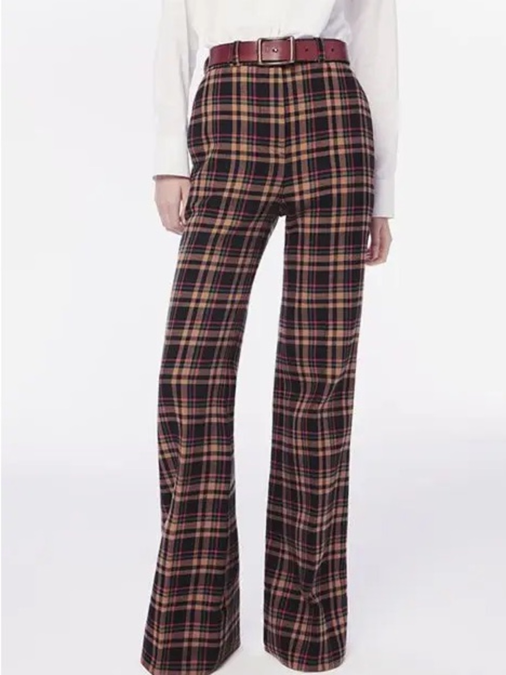 High-Waist Plaid Wide-Leg Pants - Red & Black
